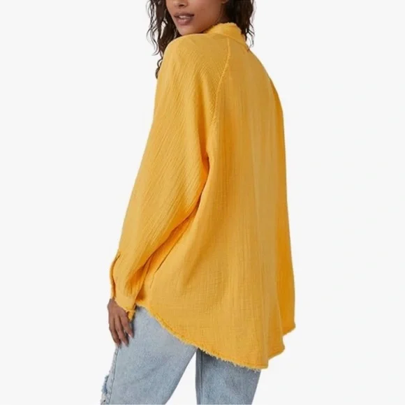 We The Free Mustard Button-Down Shirt S - Picture 2 of 6